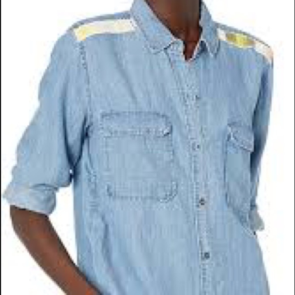 Rails Jimi medium wash Aztec epaulettes top
